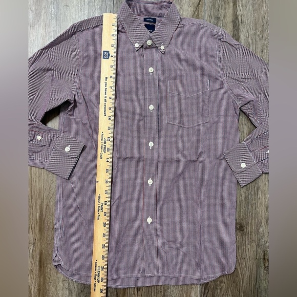 GAP Kids Non-Iron Shirt Boys XL Button Up Down Collared Plaid Red Blue - Picture 4 of 7